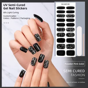 Strisce di smalto per unghie in gel semi-curato glitter nero adesivi UV per manicure