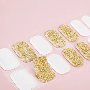 Strisce per unghie in gel UV semi-polimerizzato con glitter dorati, 20 pz adesivi.