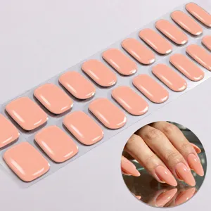 UV-Vrije Gel Nagelwraps Effen Kleur Perzik Kunstnagels Eenvoudige Manicure Strips