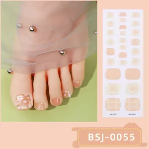Semi-cured gel toenail strips with cute daisy and plaid design for easy DIY home nail art.
