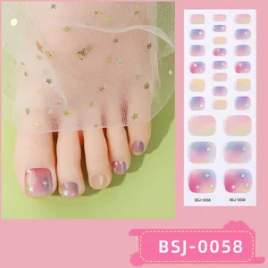 Detailed view of gradient star semi-cured gel toenail wraps with sheet display.