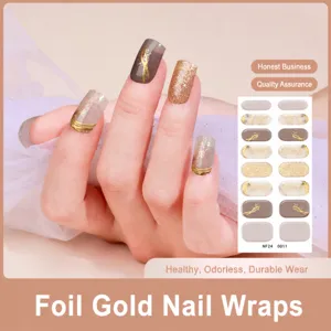 Adesivi per unghie in gel semi-polimerizzato foglia oro 3D nail art patch per manicure
