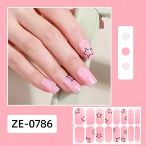 Pink star nail wraps 16 fingers press on nail stickers for women and girls daily wear style