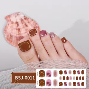 Gel toe nail wraps 3d brown pink press on toenails semi cured nail art stickers for women