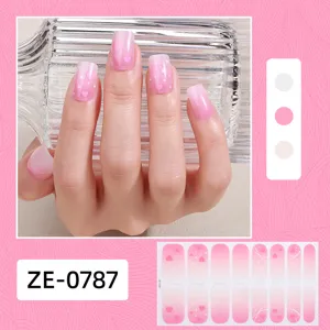 Pink gradient heart nail wraps set, easy to apply full cover adhesive manicure stickers for women.