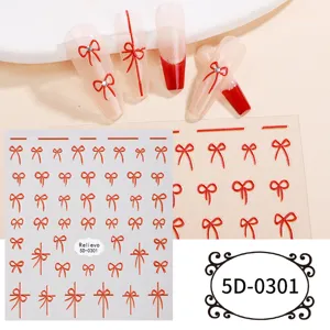 5D embossed red bow nail stickers DIY cute nail art decorations for women and girls