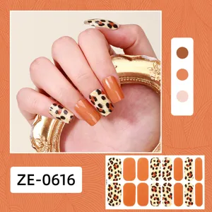 Leopard print and solid orange nail wraps full cover adhesive nail polish stickers for women
