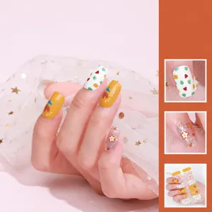 Unghie finte adesive floreali minimaliste dipinte a mano manicure con brillantini