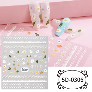 5D relief floral lace nail art stickers, cute DIY manicure decal for women and girl styles.