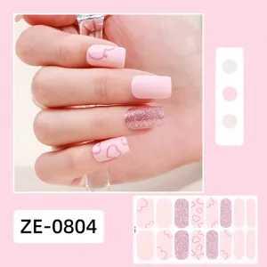 Pink heart nail wraps glitter manicure stickers set for women girls finger art 16 tips