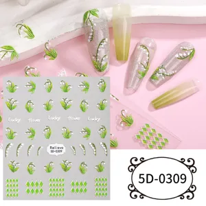 5D relief lily flower nail stickers DIY botanical nail art decals cute aesthetic manicure decorations