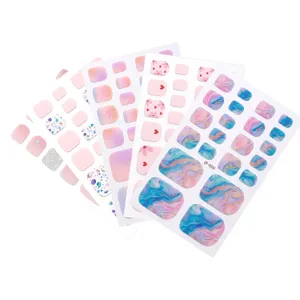 Summer toe nail stickers set, colorful gradient marble design, cute press-on nail decals for women.