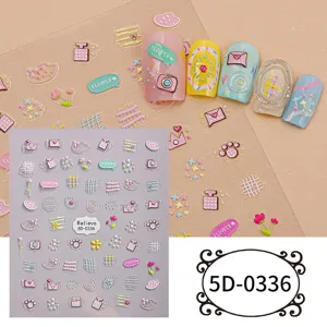 5D embossed nail stickers summer flower butterfly cute DIY nail art decorative decals