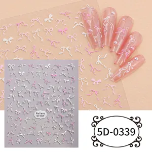 5D embossed pink white bow nail art stickers DIY sweet design charm manicure decals