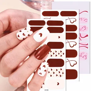 Valentines Day Nail Polish Wraps Pink Heart Lip Print Nail Stickers Press On Nails Nail Art Decals