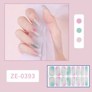 Glitter gradient nail wraps set with color swatches and model display for trendy manicure.