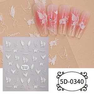 5D embossed nail art stickers featuring summer flowers and butterfly designs for DIY manicure art.