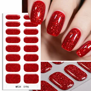 Strisce di unghie in gel semi-polimerizzate glitter rosso adesivi UV per manicure