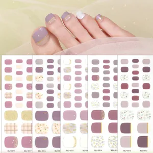 Semi-cured gel toe nail wraps UV nail art stickers professional pedicure strips for women