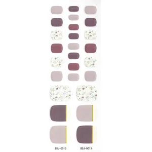 Semi-cured gel toe nail strips floral purple 3D UV light nail wraps for women toes