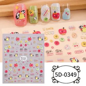 5D Embossed Nail Stickers Cute Cartoon Fruit Dog Smile DIY Nail Art Decals for Women Girls