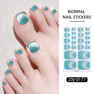 Toe nail stickers cat eye glitter green waterproof pedicure art wraps regular style