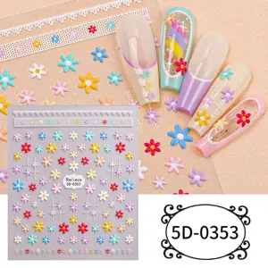 5D embossed nail stickers DIY colorful floral lace design fresh style charming nail art decor