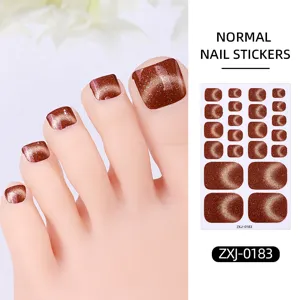 Brown cat eye toenail stickers waterproof glitter nail art wraps details and sheet display.