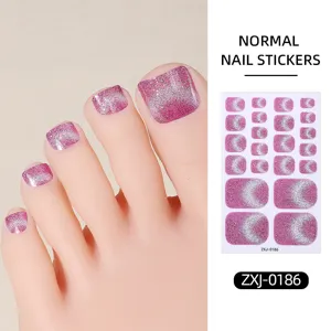 Pink glitter cat eye toenail stickers waterproof press on toe nails for women summer daily wear