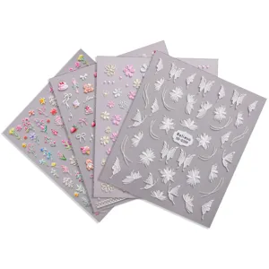 5D Embossed Nail Art Stickers Relief Summer Floral Butterfly Fresh Decals DIY Nail Decals for Women Manicure Decoration