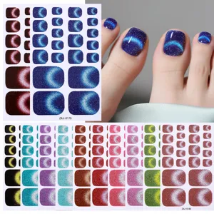 Cat eye glitter toe nail stickers waterproof colorful sparkle nail art sheets for women