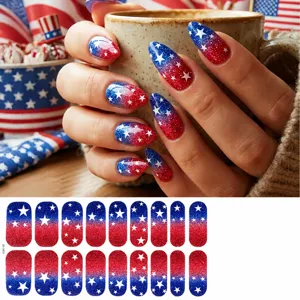 Adesivi per unghie patriottici rosso bianco blu glitterati con stelle per donne.