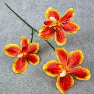 Kuenstliche Vanda Orchidee 3 Koepfe Seidenblumen Kunstblumen Zweig fuer Hochzeit Heimdeko