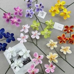 Künstliche Vanda Orchideen Blumenstiel Seidenstoff 3-Köpfig Künstliche Blumen Für Zuhause Hochzeit Party Blumenarrangement Dekoration