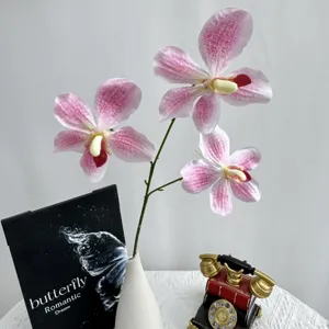 Künstliche Orchidee Blume 3 Köpfe rosa gefälschte Blumen Anordnung Heimdekoration