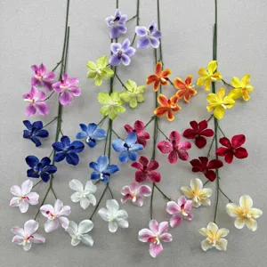 Künstliche 3-Kopf Vanda Orchideen Blumen, mehrfarbige Blumenarrangements für Heimdekoration.