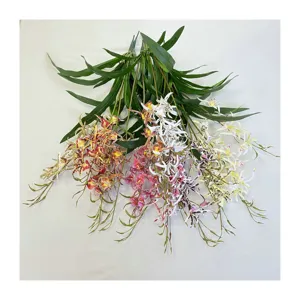Artificial spider orchid bouquet faux dendrobium flowers for home wedding party decor.