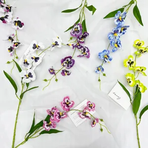 Artificial pansy orchid flower stems silk floral home wedding decor multi color options