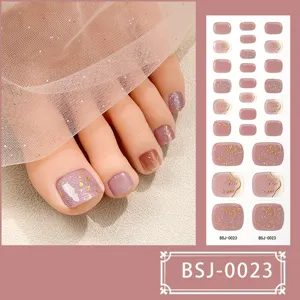 Semi-geharde gel teenwafelstickers met bladgoud en paars verloopdesign, 3D pedicure.