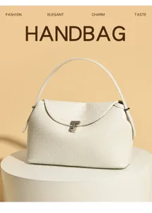 Witte geweven lederen handtas voor dames, elegante handtas met metalen sluiting.