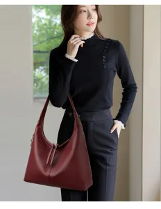 Genuine leather hobo bag for women, large capacity underarm tote bag, elegant commute shoulder bag.