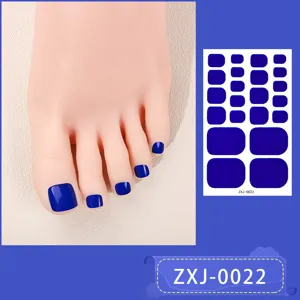 Solid blue toe nail wraps with waterproof adhesive design, perfect for stylish summer pedicures.