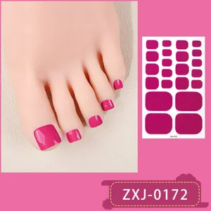 Solid pink glossy toe nail stickers waterproof fake toenails wrap art decals set.
