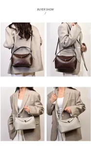Stijlvolle geweven lederen schoudertas met metalen slot voor dames, elegante alledaagse tas.