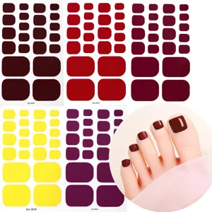 Solid color toenail stickers waterproof fake toe nails pedicure wrap art set fashion
