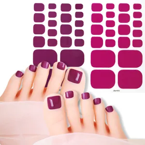 Waterproof solid color toe nail wraps press on pedicure stickers for women and girls daily wear.