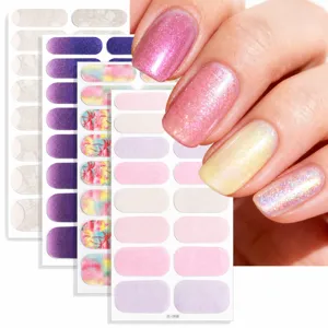 3D Shimmer Glitter Αυτοκόλλητα Νυχιών Gradient Colorful Nail Art Stickers Full Cover Decals Για Γυναίκες DIY Nail Decors