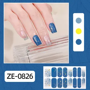 Blue gradient star moon nail wraps DIY adhesive nail stickers set for women and girls