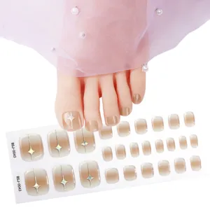 Semi-Cured Gel Toenail Strips UV Gel Toe Nail Polish Stickers Four-Pointed Star Gradient Glitter Nail Art Decals Set