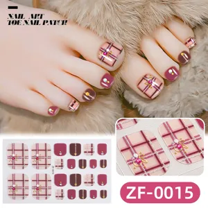 Pegatinas de uñas de los pies 3D con diamantes de verano, uñas postizas impermeables.